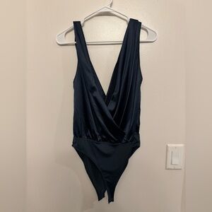 Zara navy v neck body suit satin material